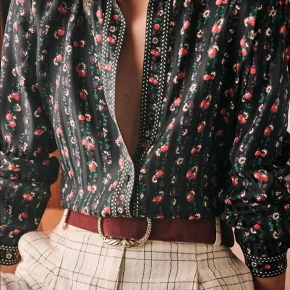 NWT Sezane 100% Silk Ann Shirt Folk Vintage Print Size 34 - Picture 12 of 13